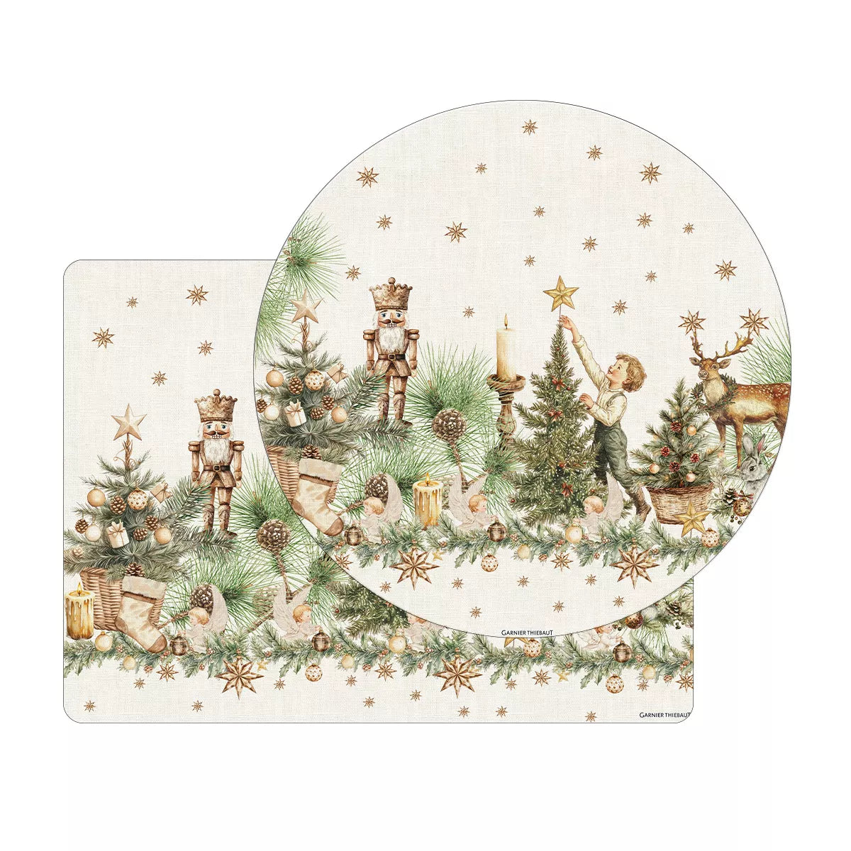 Set de table Noël Vintage Doré, décor de Noël jaune doré et vert