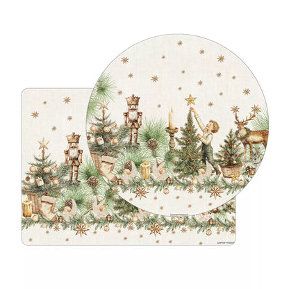 Set de table Noël Vintage Doré, décor de Noël jaune doré et vert