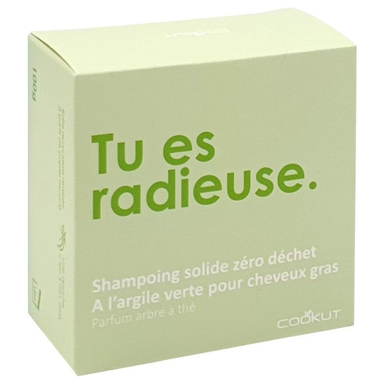 Shampoing solide Zéro déchet à l’argile verte pour cheveux gras « Tu es radieuse » - Cookut