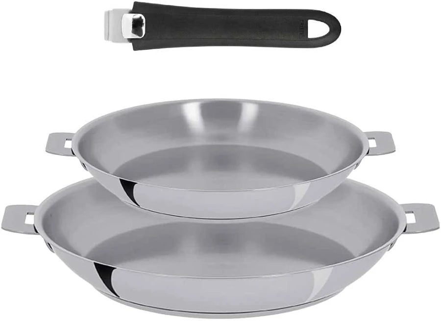 Set de 2 poêles hautes Mutine Cristel - inox brillant et poignée noire amovible