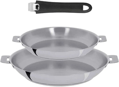 Set de 2 poêles hautes Mutine Cristel - inox brillant et poignée noire amovible