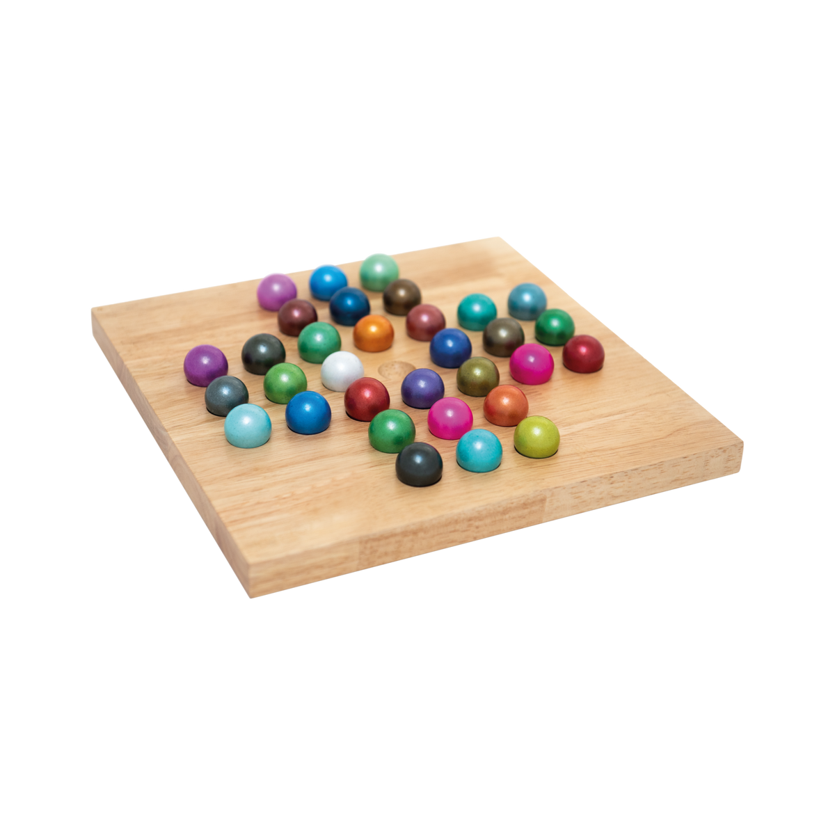 Jeu de solitaire en bois avec billes de verre colorées