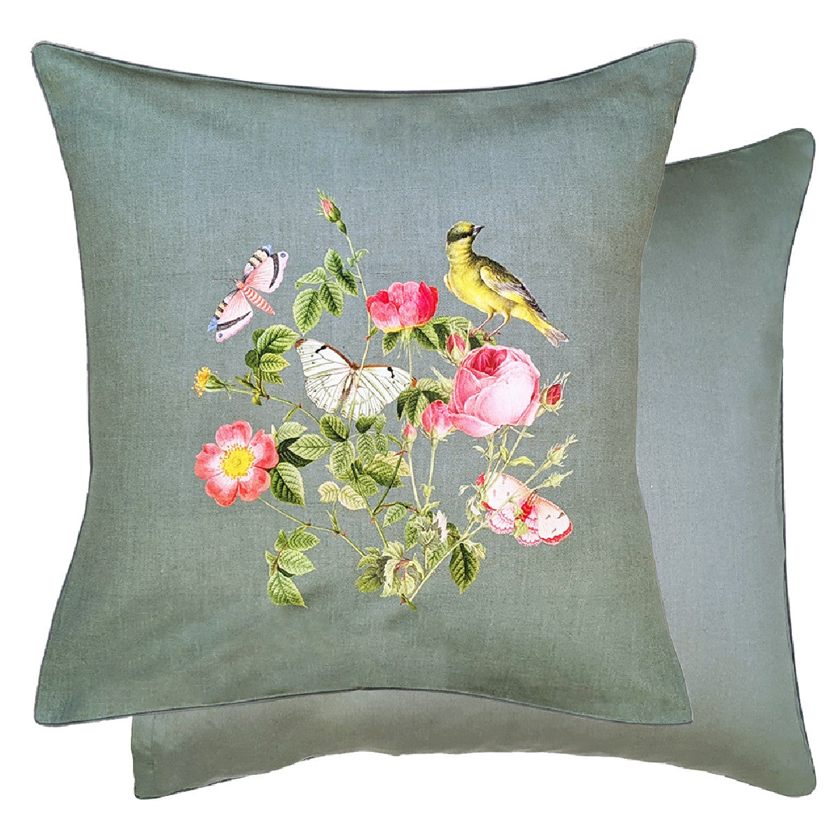 Taie d'oreiller Roseraie gris vert - Garnier-Thiebaut