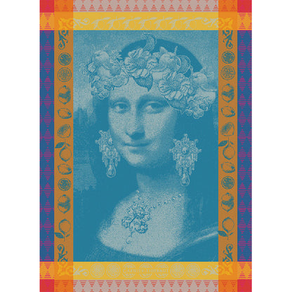 Torchon Mona Lisa bleu - Garnier-Thiebaut