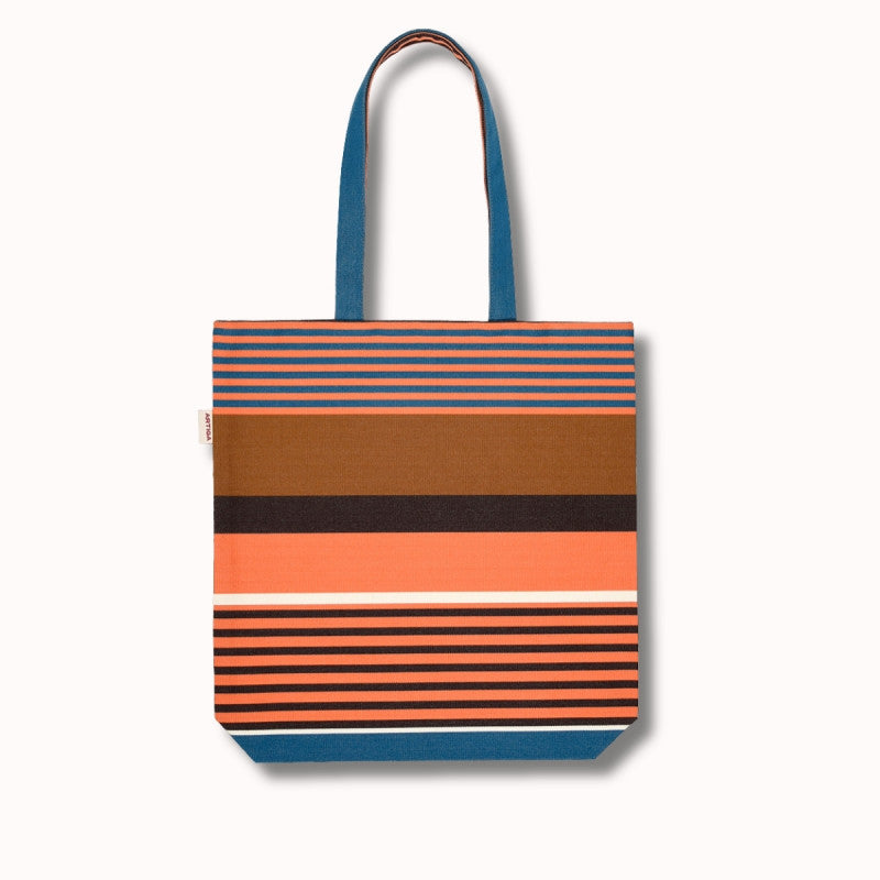 Tote bag Gaby Artiga Bats - rayures pétrole, chocolat, orange et caramel