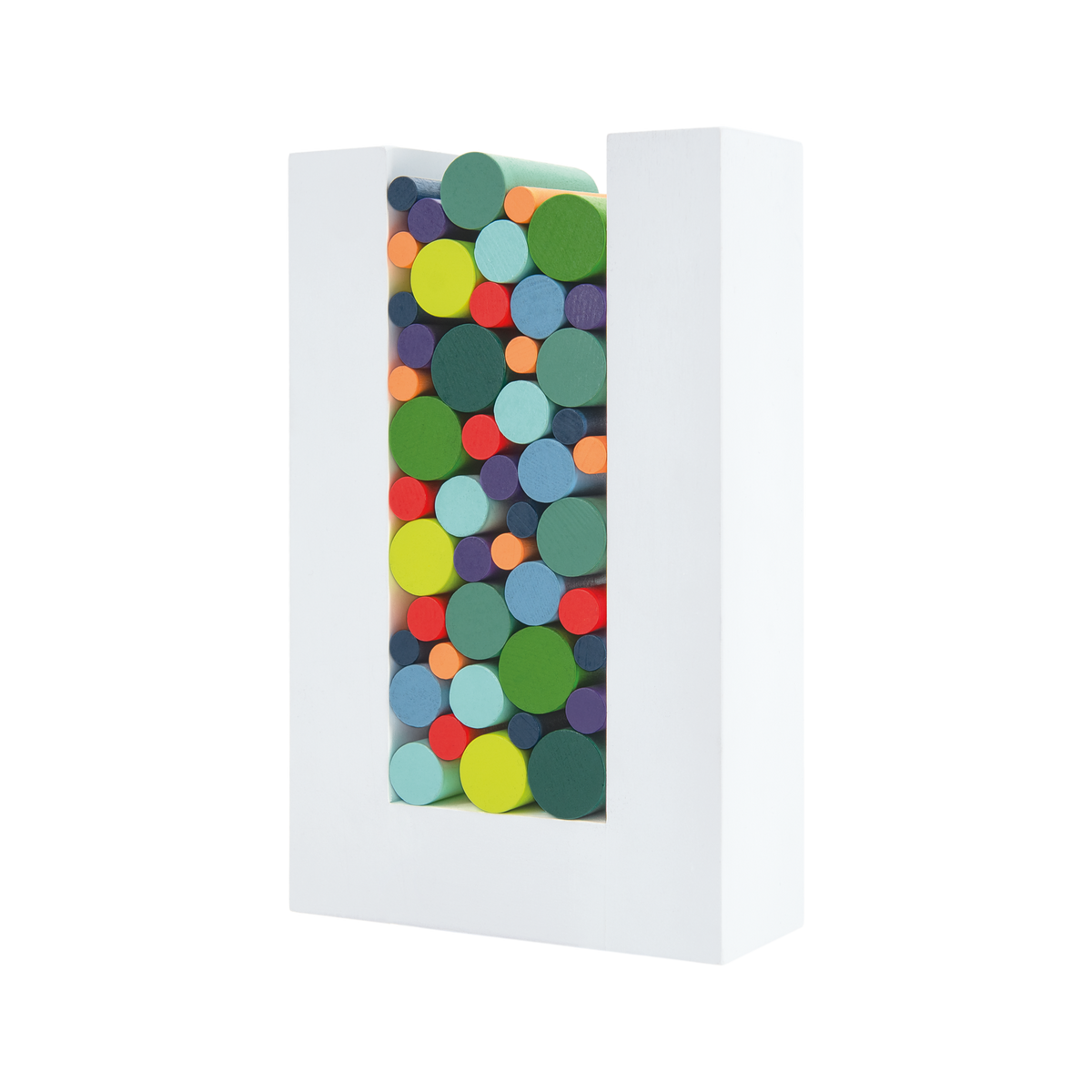 Jeu d'adresse Woodman en bois avec cylindres colorés