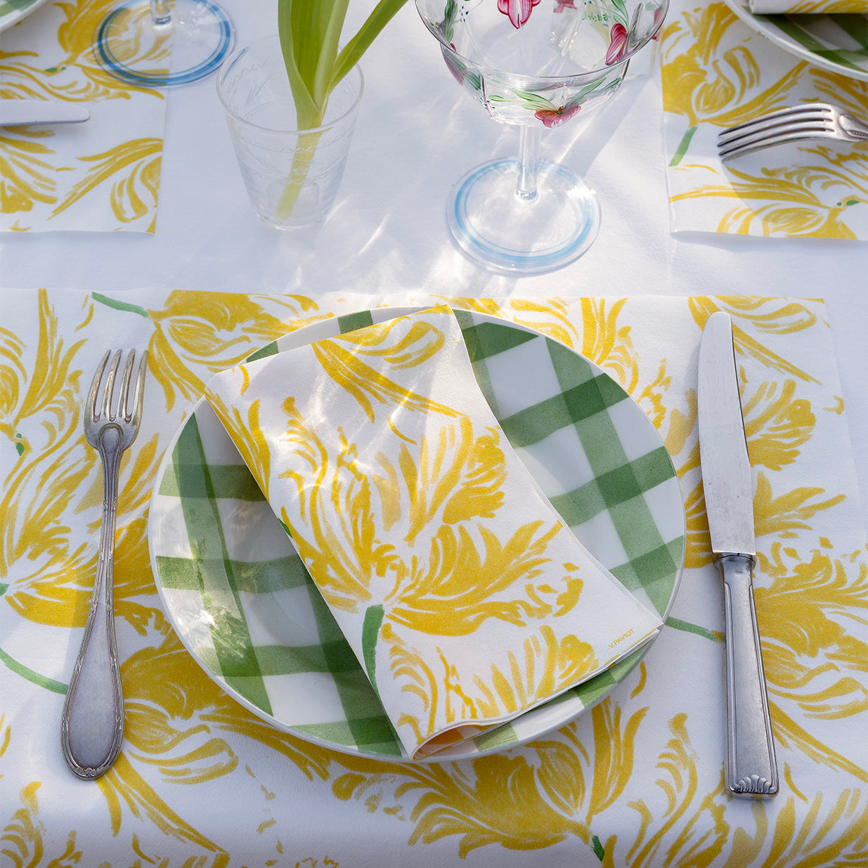 Serviette en papier intissé 40x40cm Tulipe jaune- Françoise Paviot