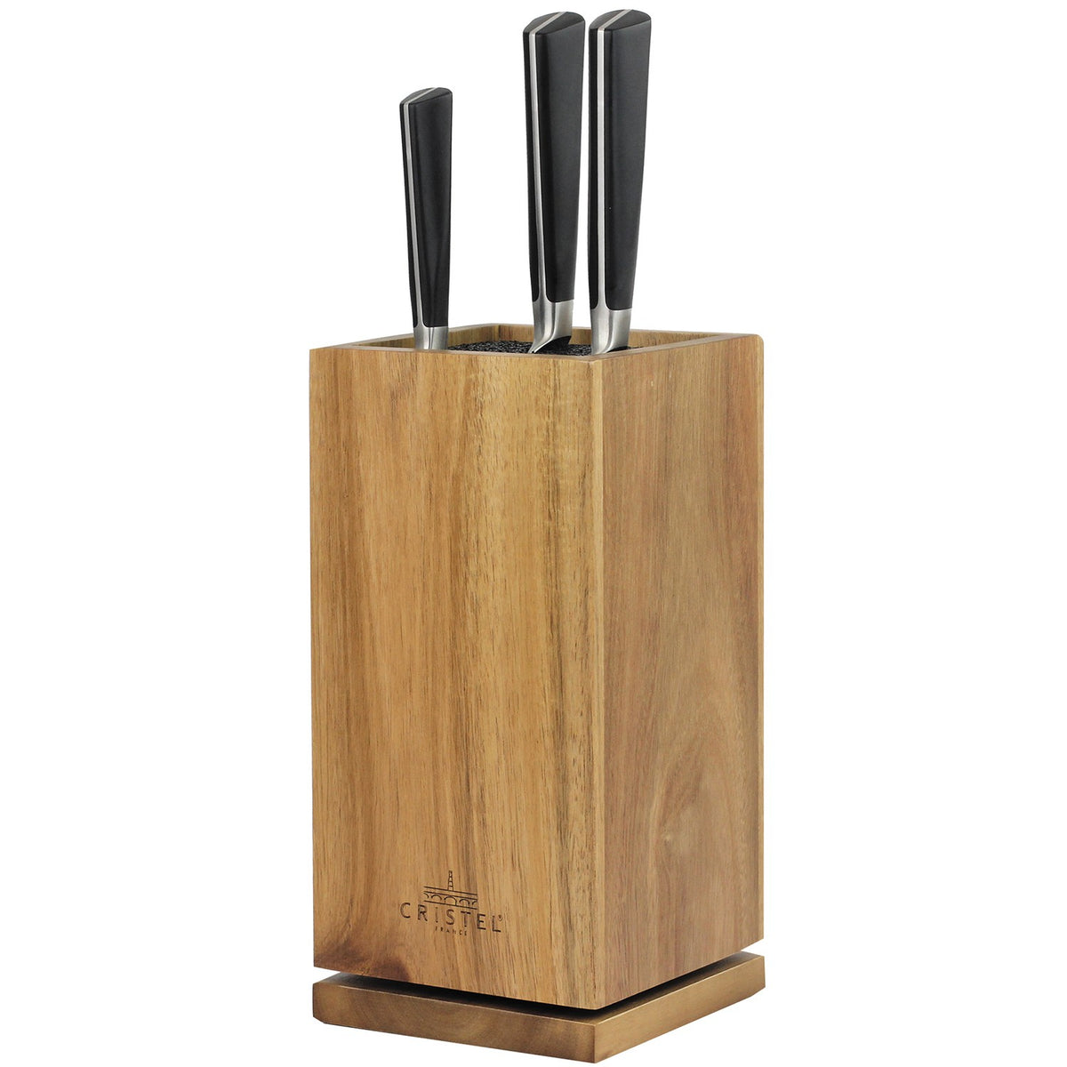 Bloc à couteaux rotatif en bois d'acacia Cristel