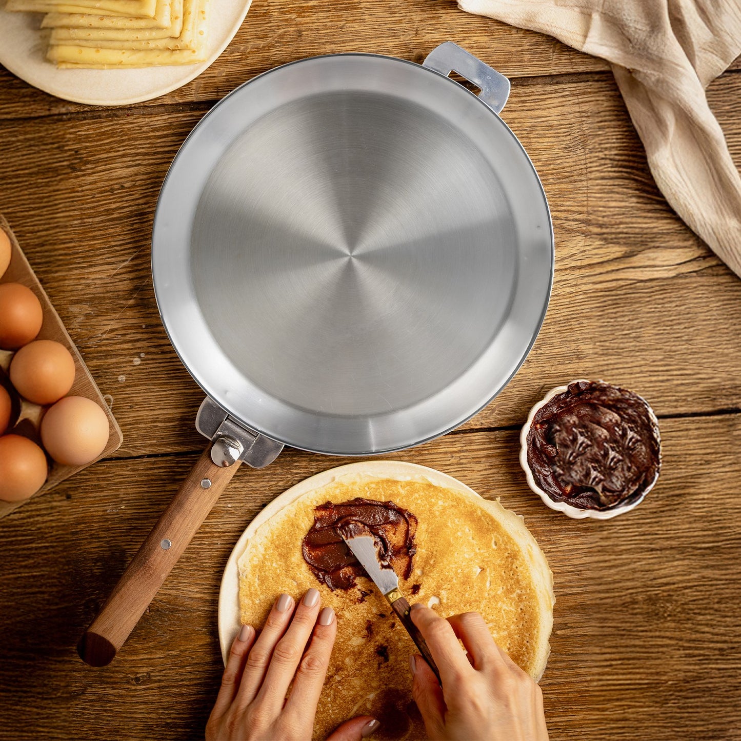 Poêle à crêpes en inox Mutine - poignée amovible - Cristel