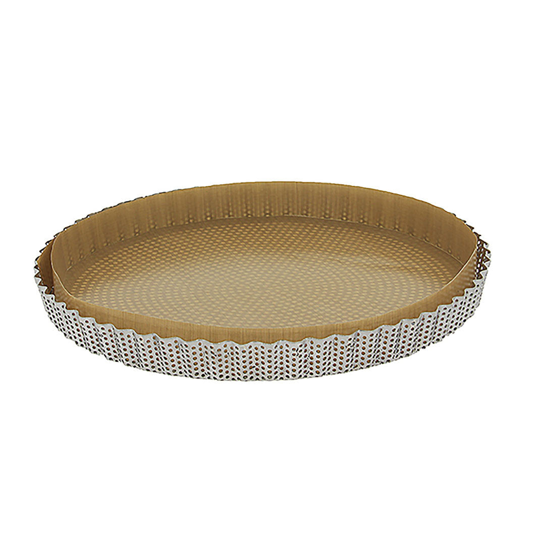 Moule à tarte inox perforé et feuilles de cuisson antiadhésive - De Buyer