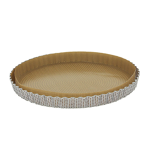 Moule à tarte inox perforé et feuilles de cuisson antiadhésive - De Buyer